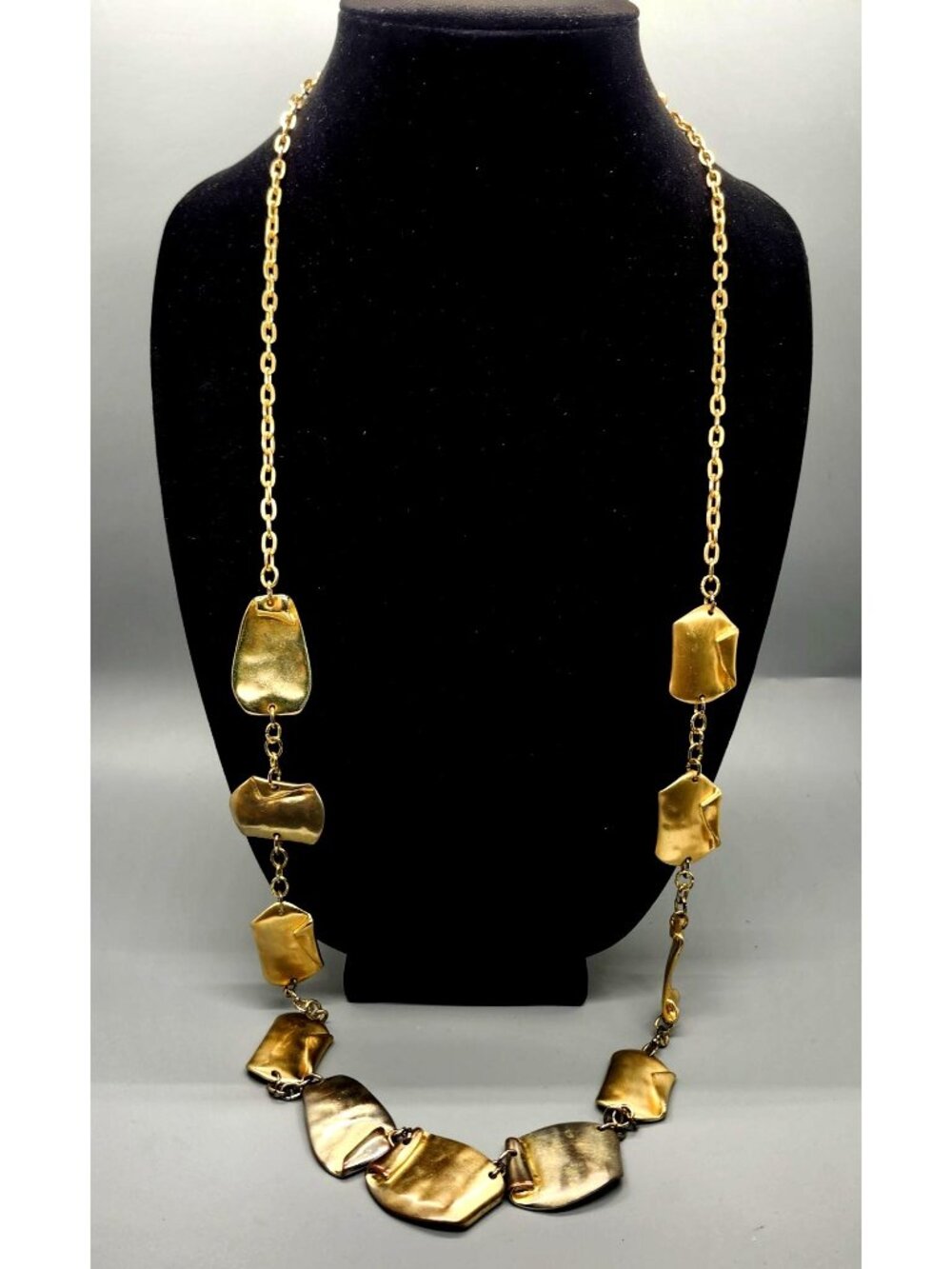 Gold-Tone Hammered Metal Statement Necklace With Adjustable Chain Chico's